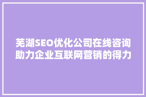 芜湖SEO优化公司在线咨询助力企业互联网营销的得力助手