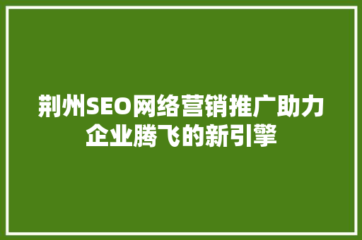 荆州SEO网络营销推广助力企业腾飞的新引擎