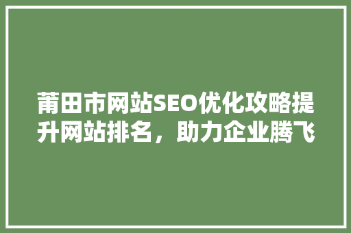 莆田市网站SEO优化攻略提升网站排名，助力企业腾飞