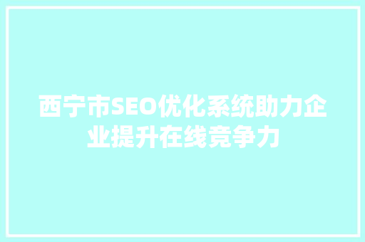 西宁市SEO优化系统助力企业提升在线竞争力