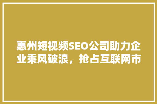 惠州短视频SEO公司助力企业乘风破浪，抢占互联网市场制高点