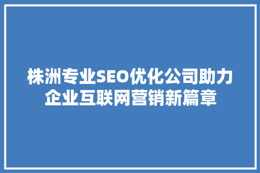 株洲专业SEO优化公司助力企业互联网营销新篇章