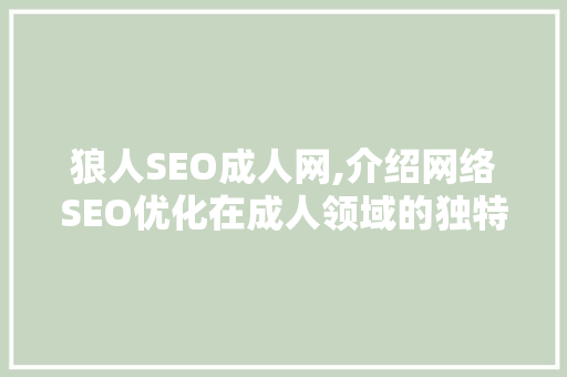 狼人SEO成人网,介绍网络SEO优化在成人领域的独特步骤