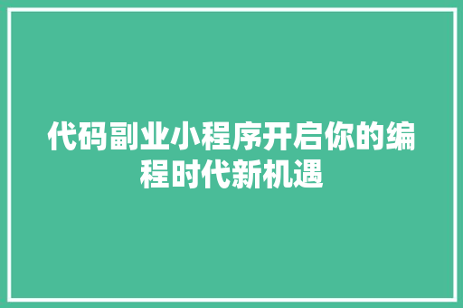 代码副业小程序开启你的编程时代新机遇