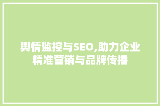 舆情监控与SEO,助力企业精准营销与品牌传播