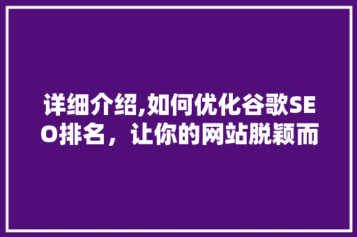 详细介绍,如何优化谷歌SEO排名，让你的网站脱颖而出