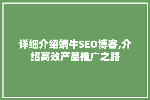 详细介绍蜗牛SEO博客,介绍高效产品推广之路