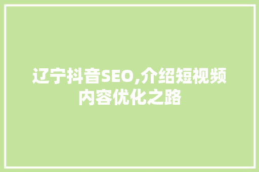 辽宁抖音SEO,介绍短视频内容优化之路