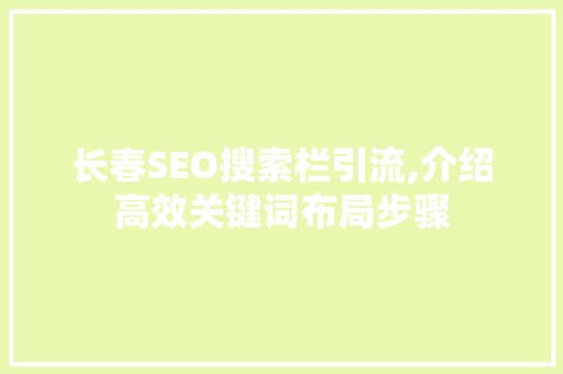 长春SEO搜索栏引流,介绍高效关键词布局步骤