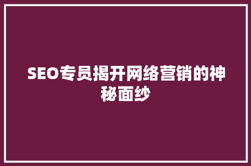 SEO专员揭开网络营销的神秘面纱
