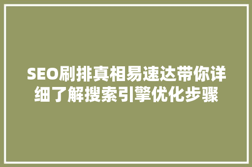 SEO刷排真相易速达带你详细了解搜索引擎优化步骤