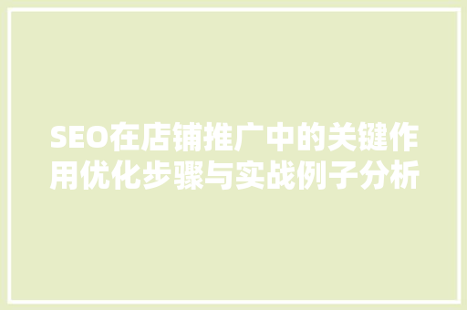 SEO在店铺推广中的关键作用优化步骤与实战例子分析