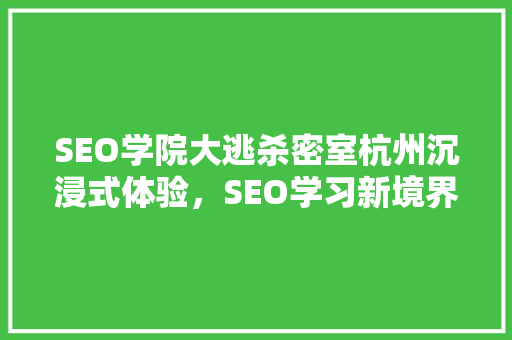 SEO学院大逃杀密室杭州沉浸式体验，SEO学习新境界
