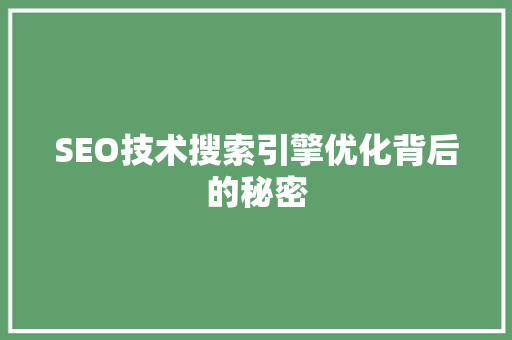 SEO技术搜索引擎优化背后的秘密