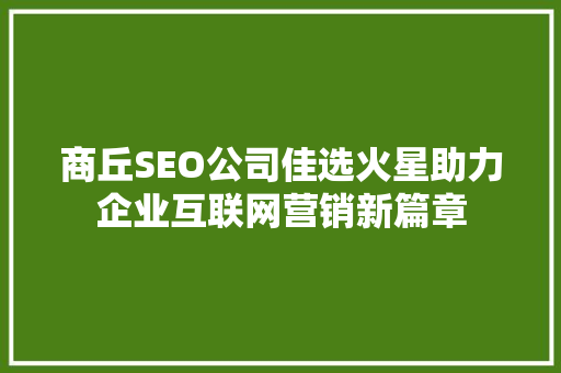 商丘SEO公司佳选火星助力企业互联网营销新篇章