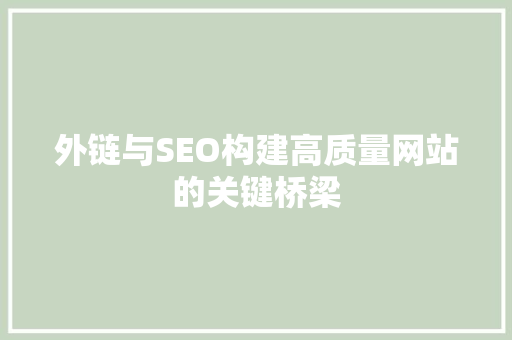 外链与SEO构建高质量网站的关键桥梁
