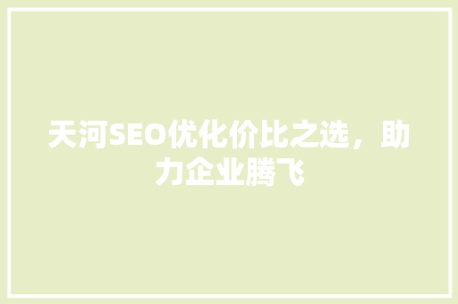 天河SEO优化价比之选，助力企业腾飞