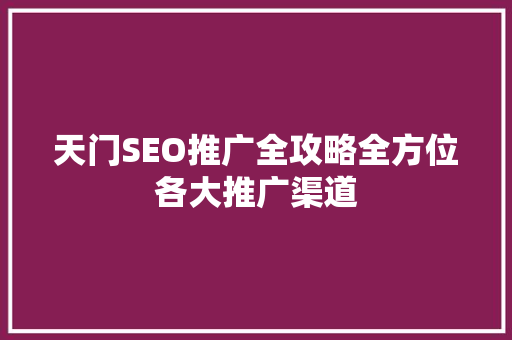 天门SEO推广全攻略全方位各大推广渠道  第1张