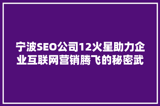 宁波SEO公司12火星助力企业互联网营销腾飞的秘密武器  第1张