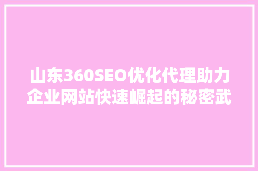 山东360SEO优化代理助力企业网站快速崛起的秘密武器