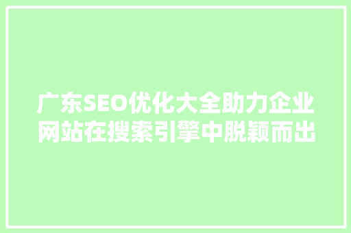广东SEO优化大全助力企业网站在搜索引擎中脱颖而出  第1张