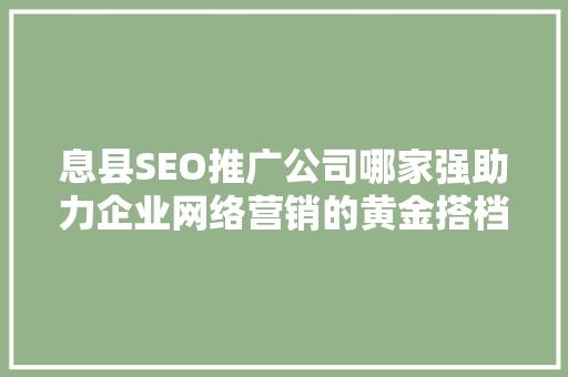 息县SEO推广公司哪家强助力企业网络营销的黄金搭档