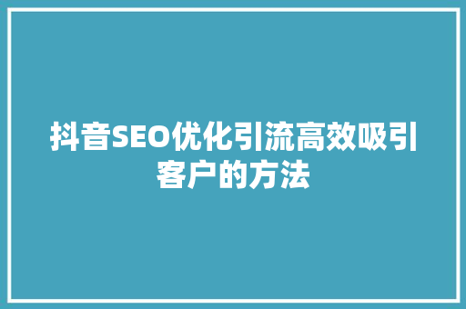抖音SEO优化引流高效吸引客户的方法