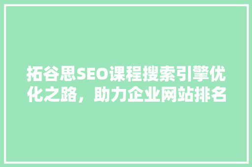拓谷思SEO课程搜索引擎优化之路，助力企业网站排名提升
