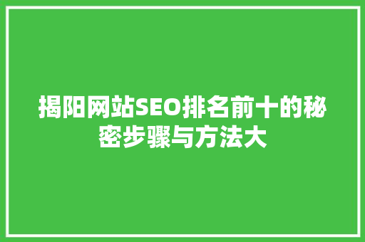 揭阳网站SEO排名前十的秘密步骤与方法大  第1张