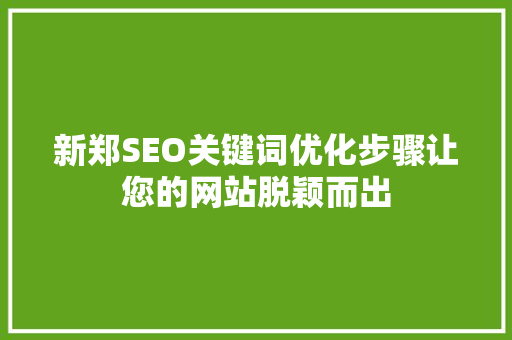 新郑SEO关键词优化步骤让您的网站脱颖而出  第1张