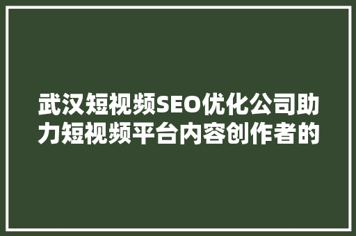 武汉短视频SEO优化公司助力短视频平台内容创作者的崛起之路  第1张
