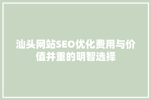 汕头网站SEO优化费用与价值并重的明智选择  第1张