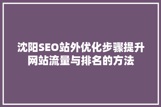 沈阳SEO站外优化步骤提升网站流量与排名的方法  第1张