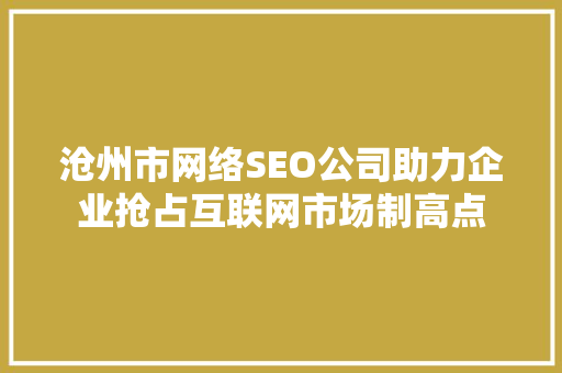 沧州市网络SEO公司助力企业抢占互联网市场制高点  第1张
