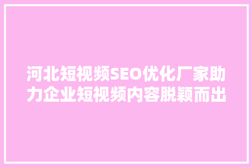 河北短视频SEO优化厂家助力企业短视频内容脱颖而出  第1张