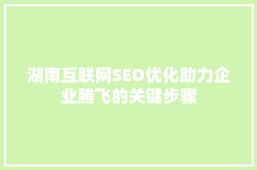 湖南互联网SEO优化助力企业腾飞的关键步骤  第1张