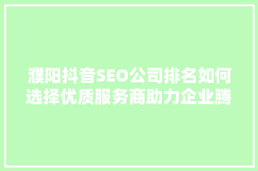 濮阳抖音SEO公司排名如何选择优质服务商助力企业腾飞  第1张