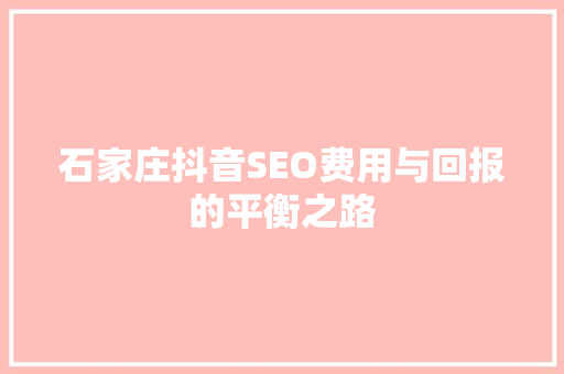 石家庄抖音SEO费用与回报的平衡之路
