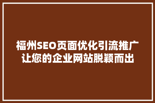 福州SEO页面优化引流推广让您的企业网站脱颖而出