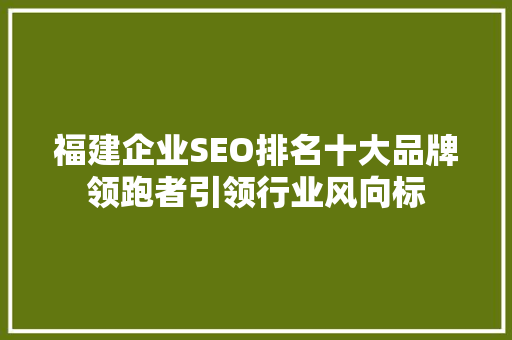 福建企业SEO排名十大品牌领跑者引领行业风向标  第1张