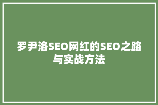 罗尹洛SEO网红的SEO之路与实战方法  第1张