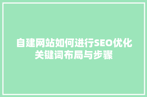 自建网站如何进行SEO优化关键词布局与步骤