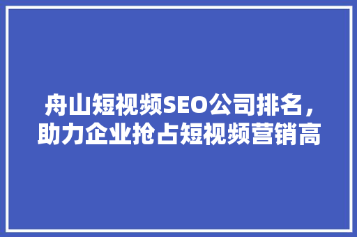 舟山短视频SEO公司排名，助力企业抢占短视频营销高地