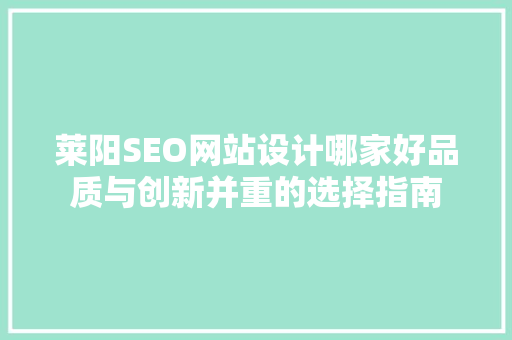 莱阳SEO网站设计哪家好品质与创新并重的选择指南