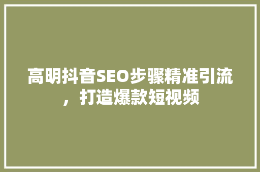 高明抖音SEO步骤精准引流，打造爆款短视频