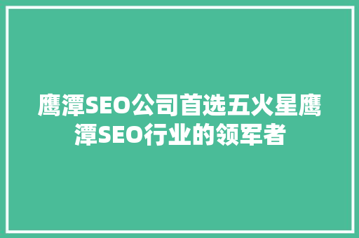 鹰潭SEO公司首选五火星鹰潭SEO行业的领军者