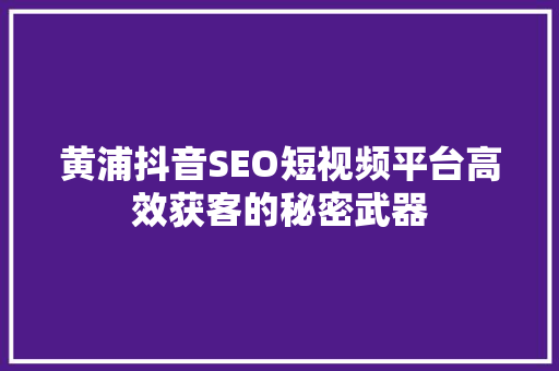 黄浦抖音SEO短视频平台高效获客的秘密武器  第1张
