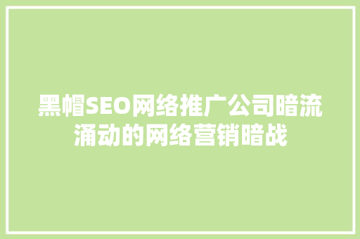 黑帽SEO网络推广公司暗流涌动的网络营销暗战
