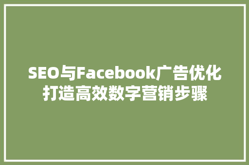 SEO与Facebook广告优化打造高效数字营销步骤