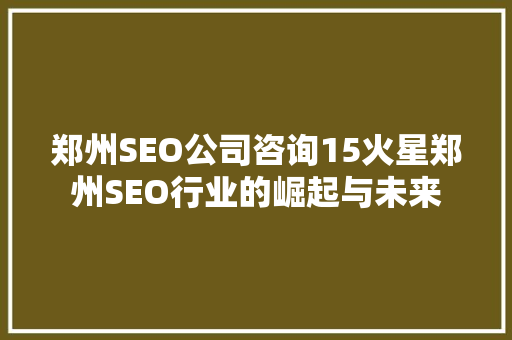 郑州SEO公司咨询15火星郑州SEO行业的崛起与未来